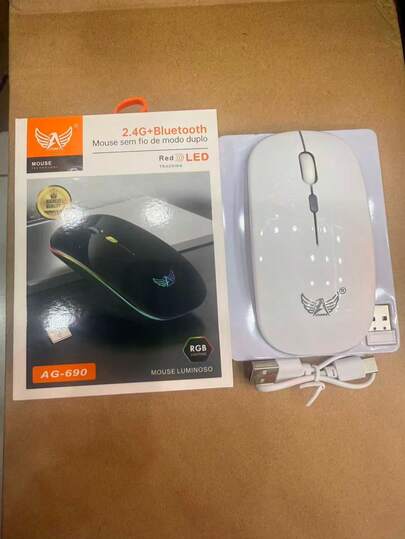 Mouse Wireless RGB Silencioso – Bluetooth e 2.4G – Slim, Recarregável