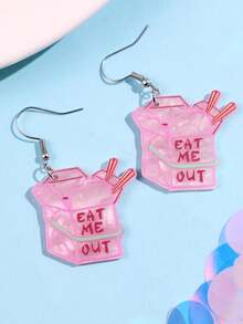 1 Đôi bông tai acrylic ánh ngọc trai hình hộp đựng thức ăn mang đi "EAT ME OUT" thời trang, sáng tạo dành cho nữ, thích hợp để đeo hàng ngày, đi nghỉ lễ và dự tiệc. - Nhiều màu - Xem 3