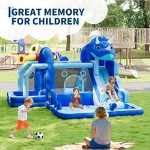 Castillo inflable con soplador para niños, castillo inflable con tobogán, muro de escalada, obstáculos, trampolín, piscina de bolas para interior y exterior. - Azul - Ver 2