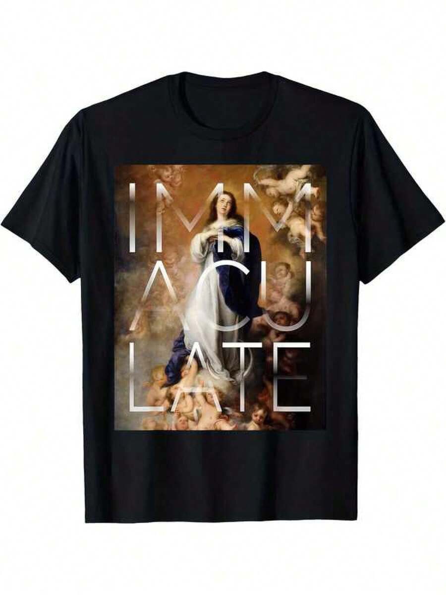 Camiseta casual para hombres, atuendos de moda para exteriores, regalos de vacaciones, Camiseta Católica de las Pinturas de la I - Negro - Ver 1