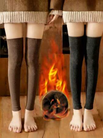 1 Pair/2 Pairs Women Thermal Lined Warm Leg Warmers, Solid Color Soft Comfortable For Daily Wear, Home, Sports, Sleep, Over-The-Knee Leg Warmers, Autumn/Winter, Cozy