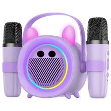 PAKRYS Mini Karaoke Machine With Wireless Microphone And Colorful Lights - Portable Wireless Speaker, Suitable For All Ages, USB Rechargeable, 5W Power, 3 Colors (Pink/Purple/Beige), Perfect For Home Gatherings, Birthday Gifts, Christmas Gifts - Cute Cartoon Speaker With Microphone Stand - One Size Fits All - View 10