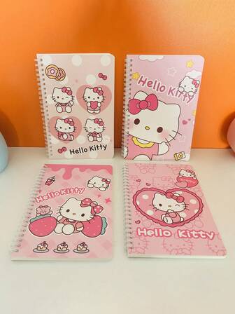 Sanrio Hello Kitty A5笔记本（1本/4本套装） - 硬封面，横格内页，可爱文具，适合记笔记，送给女孩和粉丝的完美礼物 | 官方授权系列