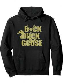 1pc Men-S Plus Size Cotton Blend Hoodie With Buck Duck Goose Duck Duck Goose Print - Soft Hooded Sweatshirt,  Pocket And Adjustable Drawstring, Casual Streetwear Pullover For Sprin_840 - Đen 6 - Xem 1