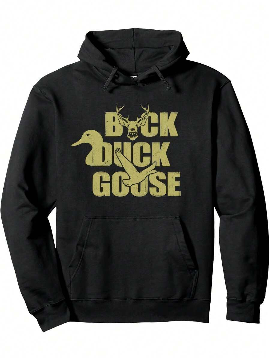 1pc Men-S Plus Size Cotton Blend Hoodie With Buck Duck Goose Duck Duck Goose Print - Soft Hooded Sweatshirt, Pocket And Adjustable Drawstring, Casual Streetwear Pullover For Sprin_840 - Đen 6 - Xem 1
