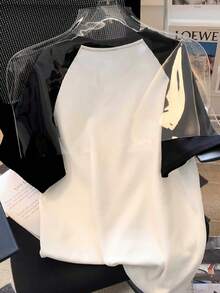 女童黑白印花短袖休闲T恤 - 黑拼白 - 查看 2