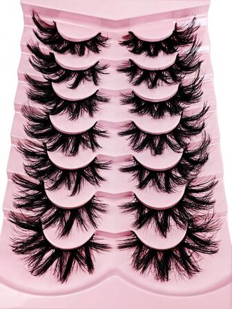 New 7 Pairs Russian Volume Classic Cat Eye Artificial Mink False Eyelashes, Natural DD Curl Fluffy Faux Eyelashes, Cross Wispy Dramatic Volume Faux Mink Lashes Extension For A Natural Look