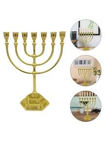 Đèn Menorah bằng kim loại mạ vàng sang trọng - Chân nến truyền thống 7 nhánh với ngôi sao David, hoàn hảo cho các lễ kỷ niệm và Lễ Tạ ơn, trang trí bàn ăn, vật trang trí nến. - Nhiều màu - Xem 2
