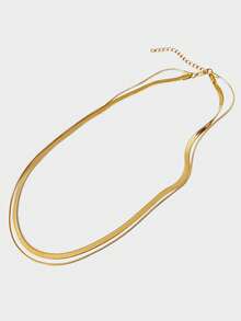 2pcs Stainless Steel Minimalist Double Layer Necklace For Women - Yellow Gold - View 5