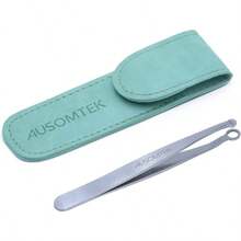 Nose Hair Ear Hair Trimming Tweezers, Eyebrow Grooming Scissors, Eyelash, Stainless Steel Grooming Scissors, Safe Round - Headed, Men and Women Cyan PU Case 1 pack - Cian - Ver 1