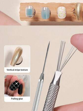 7-stifts detaljnål 2-delars set Aluminiumstångsnål Mjuk keramisk skulpturtexturpensel DIY handgjord, metall multifunktionell nageltexturpensel, nagelritningspenna, pointillismpenna, professionella nagel DIY-verktyg