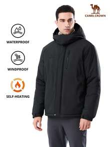 CAMEL CROWN Men's Ski Jacket, Warm Snow Jacket, Waterproof Windproof Hooded Work Coat, Single Board Ski Jacket - Black - View 8