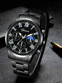 2pcs New Men's Business And Leisure Round Quartz Watch, Versatile Couple Watch Combination Set, Valentine's Day, New Year's Day, Birthday, Christmas Gift For Friends And Family. - Multicolor - View 3