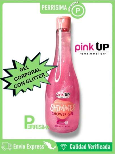 Pink Up Shimmer Shower Gel Corporal con Glitter 350 ml con jugo de Aloe y Niacinamida, gel de ducha espumoso que limpia, shampoo hidrata y suaviza la piel, aporta destello sofisticado y aroma refrescante, ideal para todo tipo de piel, perfecto para complementar tu rutina de cuidado personal antes de lucir blusas elegantes dama, vestidos casual mujer, pantalones de mujer, tops, playeras de mujer tenis, sandalias para dama, bolsas para dama o pijamas de mujer, esencial para preparar la piel antes de eventos especiales, fiestas o uso diario, fórmula ligera de rápida absorción que deja sensación fresca y radiante durante todo el día sin dejar sensación grasosa, limpieza efectiva con brillo sutil para realzar cualquier look y estilo.