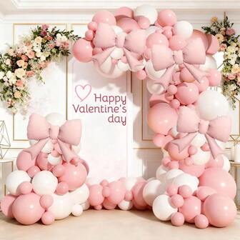 118 st. rosa och vita rosettballongbåge-kit, 21" rosa fjärilsfolieballonger med rosa och vita latexballonger, lämplig för alla hjärtans dag-fest, damfest, bröllop, flickfödelsedagsfestdekorationer