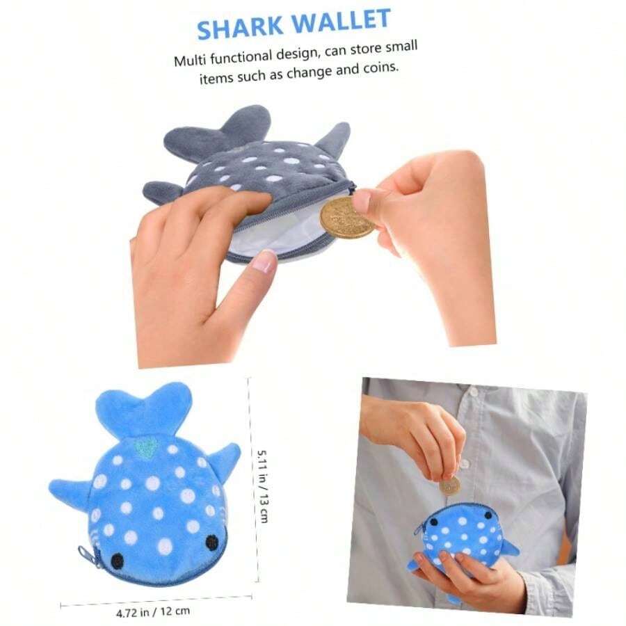 HONMEET 2piezas Monederos De Tiburn De Peluche Nias Estuche De Monedas Cierre De Cartera y Ldica Para Almacenar Monedas y Llaves - inicial - Ver 1