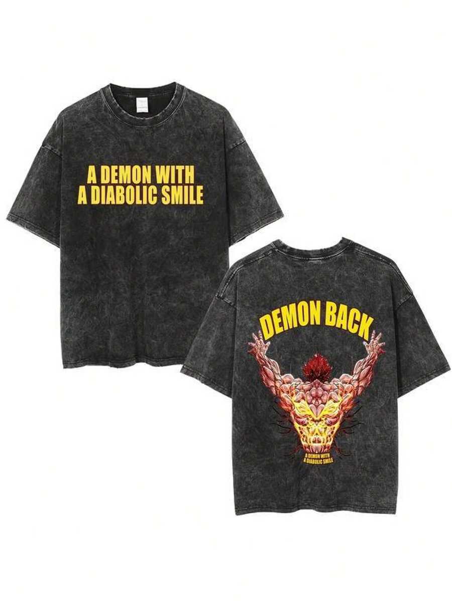 Men's "SAINTBOYS Characters" Graphic Vintage Washed Heavy Cotton T-Shirt, With Retro Double-Sided Water Wash T-Shirt Style, Featuring Soulja Boy Outfit Element - màu đen - Xem 1