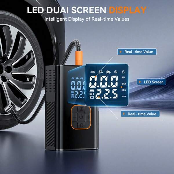 SUITU Compresseur d'air portable, gonfleur de pneus sans fil, mini pompe à air intelligente. Convient pour les voitures, les motos, les vélos et les ballons. Un choix idéal pour les passionnés d'extérieur et les amateurs de sports. Rechargeable par USB, durable (batterie lithium-ion intégrée de 7,4 V 2000 mAh). Remarque : Veuillez charger avant utilisation. Ne pas utiliser pendant la charge, sinon cela pourrait causer des dommages.