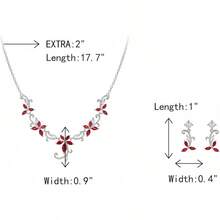 Crysdue Flower Leaf Wedding Jewelry Set Bridal Bridemaid, Cubic Zirconia Teardrop Elegant Silver/14K/Gold Plated Vine Necklace Dangle Earrings Prom Party - A_Đỏ - Xem 7