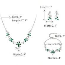 Crysdue Flower Leaf Wedding Jewelry Set Bridal Bridemaid, Cubic Zirconia Teardrop Elegant Silver/14K/Gold Plated Vine Necklace Dangle Earrings Prom Party - B_三組綠色 - 查看 2
