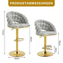Hellgraue Samt-Barhocker 2er-Set – Kugelketten-Rückenlehne, Vergoldetes Verstellgestell, Stylisch für Kücheninsel, Home Bar & Essbereich - Hellgrau - Übersicht 2
