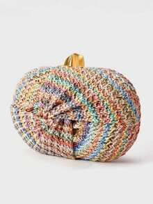 Fashionable & Elegant European And American Style One Shoulder Diagonal Crossbody Bag, Half-Round Straw Woven Clutch Bag, Suitable For Wedding, Party - Multicolor - View 3
