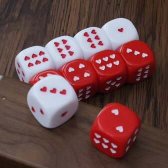 Hjärtformade tärningsset, 2,5 cm stora akryltärningar med mönster - Alla hjärtans dag-presenter, bröllopsspel, fest- och brädspelsrekvisita för par