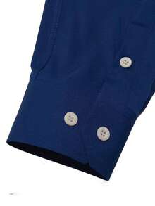 Men's Solid Color Button Design Business Formal Long Sleeve Shirt - Navy Blue - View 5