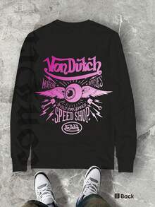 Van Dutch  Speed Shop Vintage Printed T-Shirt  Men's Hip-Hop Graphic Long Sleeve 250g Cotton, Early Spring  Pick, Perfect For Holiday Gifting, Multiple Colors Available - 黑色 - 查看 2