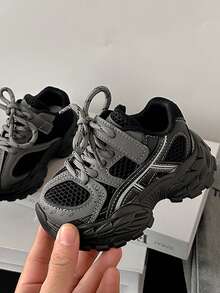 儿童时尚休闲运动鞋一双，软底防滑透气网面运动鞋，男女童均适用，春秋季款 - 黑色 - 查看 25