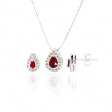 Set Of Necklace And Earrings In 925 Sterling Silver With Cubic Zirconia - Teardrop Pendant, Sparkling Christmas Gift - Bạc - Xem 3