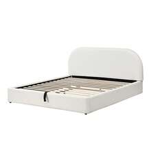 Upholstered Bed, Double Bed, 180 X 200 Cm, Slatted Base, Headboard And Large Storage Space, Headboard Upholstered In Beige Boucle Fabric - Beige - View 8