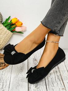 圆头女士休闲麂皮乐福鞋，低帮鞋，舒适套脚鞋 - 靜夜黑色 - 查看 2