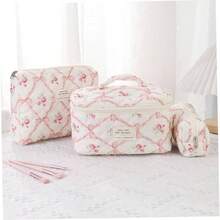 3PCS Quilted Bag Set Portable Aesthetic Large Capacity Quilt Cotton Floral Bag Set with Handle Zipper Closure Home Travel - inicial - Ver 5