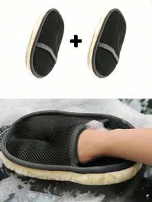 2Pcs Microfiber Wool Soft Car Cleaning Mitt Scratch Free Auto Detailing Glove For Washing Polishing Waxing, Reusable Car Window Glass Cleaner