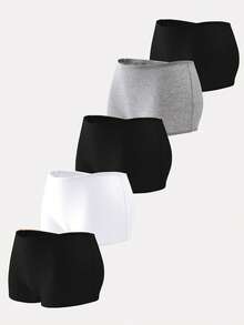 FINETOO 5条装 女士舒适透气纯棉中腰平角运动内裤 - 黑與白 - 查看 7