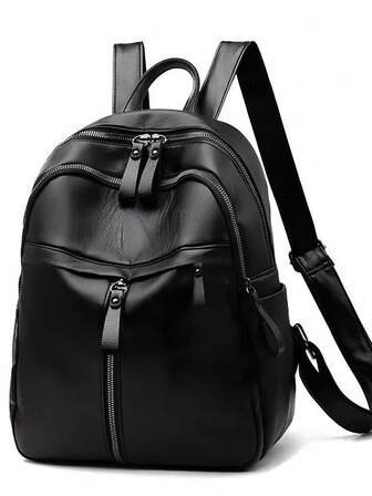 Vattentät ryggsäck med stor kapacitet och klaff, studentryggsäck, lätt och bärbar, minimalistisk klassisk, dragkedja fram, multifunktionell design, lämplig för tonåringar, kvinnor, högskolestudenter, kontorsarbetare och olika grupper, idealisk för skola, arbete, affärspendling och tillbaka till skolan. Justerbara axelremmar för bekvämlighet i arbete och på resor, även lämplig för mellan- och gymnasiet.