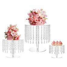 1 pieza o 1 set Soporte acrílico para tarta, estante de exhibición redondo para cupcakes, estantería transparente para exhibir postres, soporte para cupcakes de té de la tarde con lámpara de cristal colgante, adecuado para bodas, fiestas de cumpleaños, baby shower, decoración de mesa (se requiere ensamblaje DIY, fácil de usar, consulte el SKU para la cantidad específica de accesorios) - transparente - Ver 2