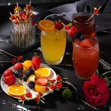 Palitos de coquetel românticos com rosas - Espetos florais elegantes e premium - Com rosas coloridas - Perfeitos para bebidas, sobremesas e aperitivos, casamentos e festas - Espetos decorativos e duráveis, ideais para aperitivos, decoração de casamento e alta qualidade.