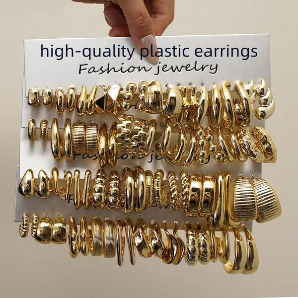 1-80pcs Fashionable Minimalist CCB Material Stud Earrings Set, Geometric Textured Earrings, Suitable For Women's Daily Wear, Gift For Girlfriends/Family/Friends