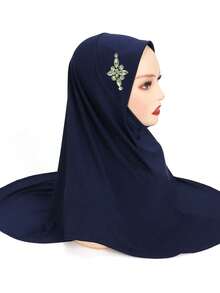 Instant Hijabs With Crystal Fashionable Heavy-Duty Rhinestone Embellished Easy-To-Wear Muslim Headscarf - Multicolor - View 5