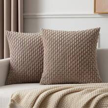 1 件/2 件波西米亚条纹枕套（不含枕芯），柔软毛绒灯芯绒纯色装饰方形枕套，适合节日、沙发、卧室、床、所有季节 - 棕色 - 查看 14