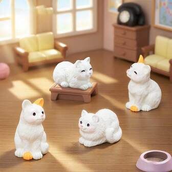 4个可爱小猫毛绒玩具，DIY装饰配件，适用于娃娃屋、桌面摆件、家居装饰