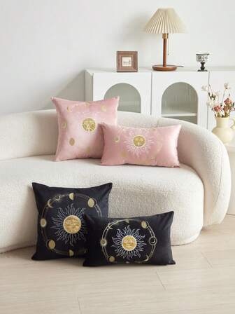 1pc 3D Embroidered Velvet Ramadan Decorative Throw Pillow Cover, Suitable For Living Room, Bedroom, Party, Sofa And Various Environments