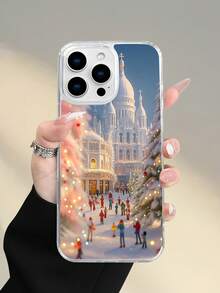1 pieza Funda de teléfono con diseño de iglesia nevada en escena navideña con luces y árboles como patrón, estilo festivo y mágico, ideal para Navidad o celebraciones invernales, carga magnética, carcasa transparente resistente a golpes, textura de acrílico, ligera y elegante, compatible con iPhone 17Air/16/15/14/13/12/11/XS/XR/X/PLUS/PRO/PROMAX, compatible con Galaxy A34/A35/A54/A55, Galaxy S20/S21/S22/S23/S24 Ultra/Plus, compatible con Moto/Galaxy/OPPO, regalo para fiestas - transparente - Ver 6