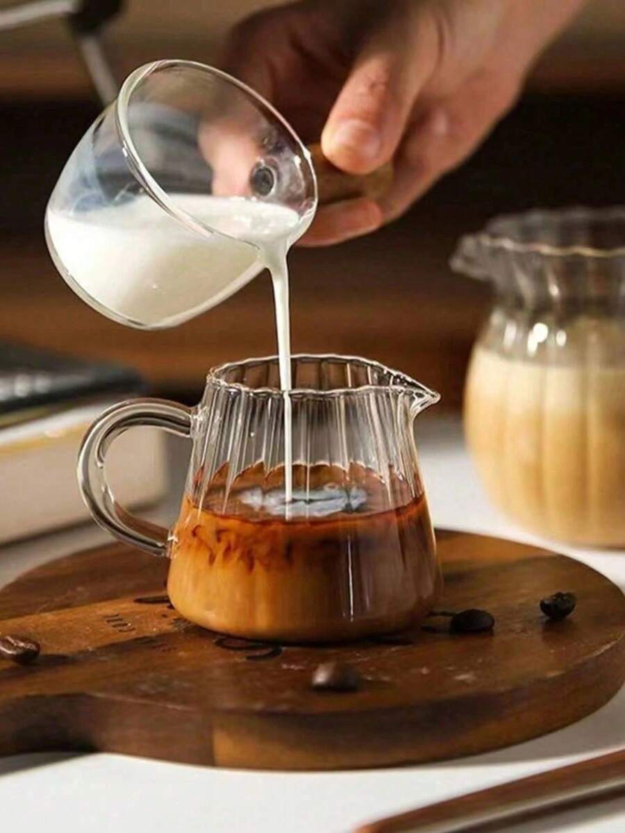 1 Set Vintage Nordic Style Glass Milk Jar, Striped Milk Pot And Tabletop Seasoning Cup