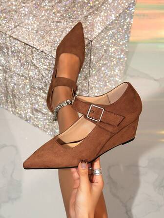 French Style Pointed Toe Wedge Heels, Comfortable New Arrival Pumps, Elegant High Heels For Women