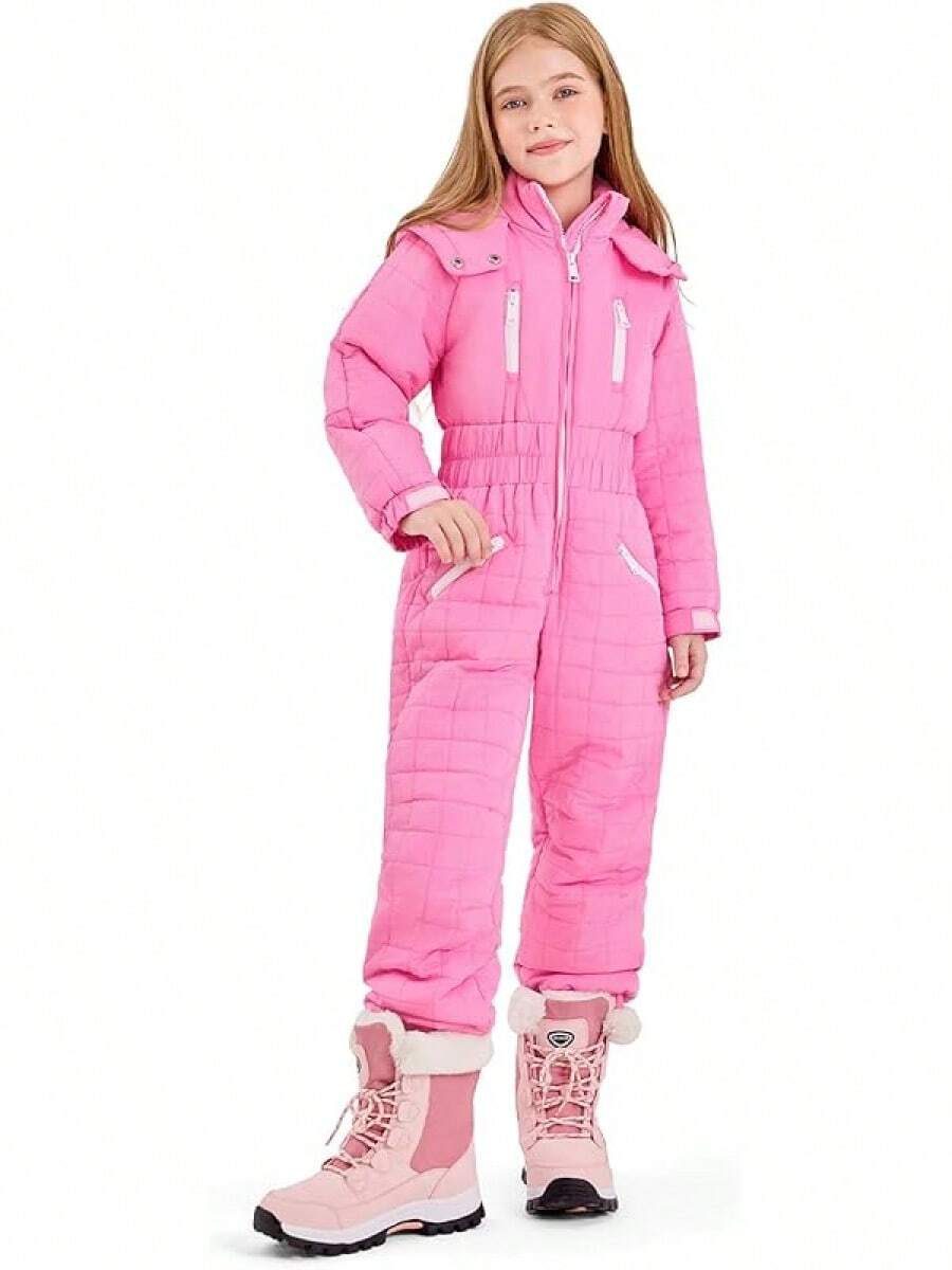 Kids Snow Suit Girls Hooded Waterproof Insulated Ski Suit 5-14 Years - Hồng - Xem 1