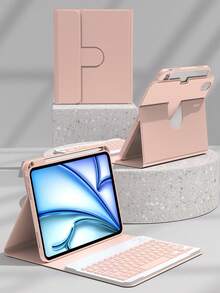360°旋转键盘保护套，兼容iPad（A16）第11/10代、第7/8/9代，iPad Air第4/5代/(M2) 2024/(M3) 2025，iPad Pro 11英寸（2018/2020/2021/2022），PU皮革材质，内置可拆卸无线键盘，150mAh电池，带Apple Pencil收纳槽，粉色 - 粉色 - 查看 3