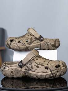 Men's Summer Breathable Contrast Color Perforated EVA Hollow Hook And Loop Casual Sandals - Khaki - View 3